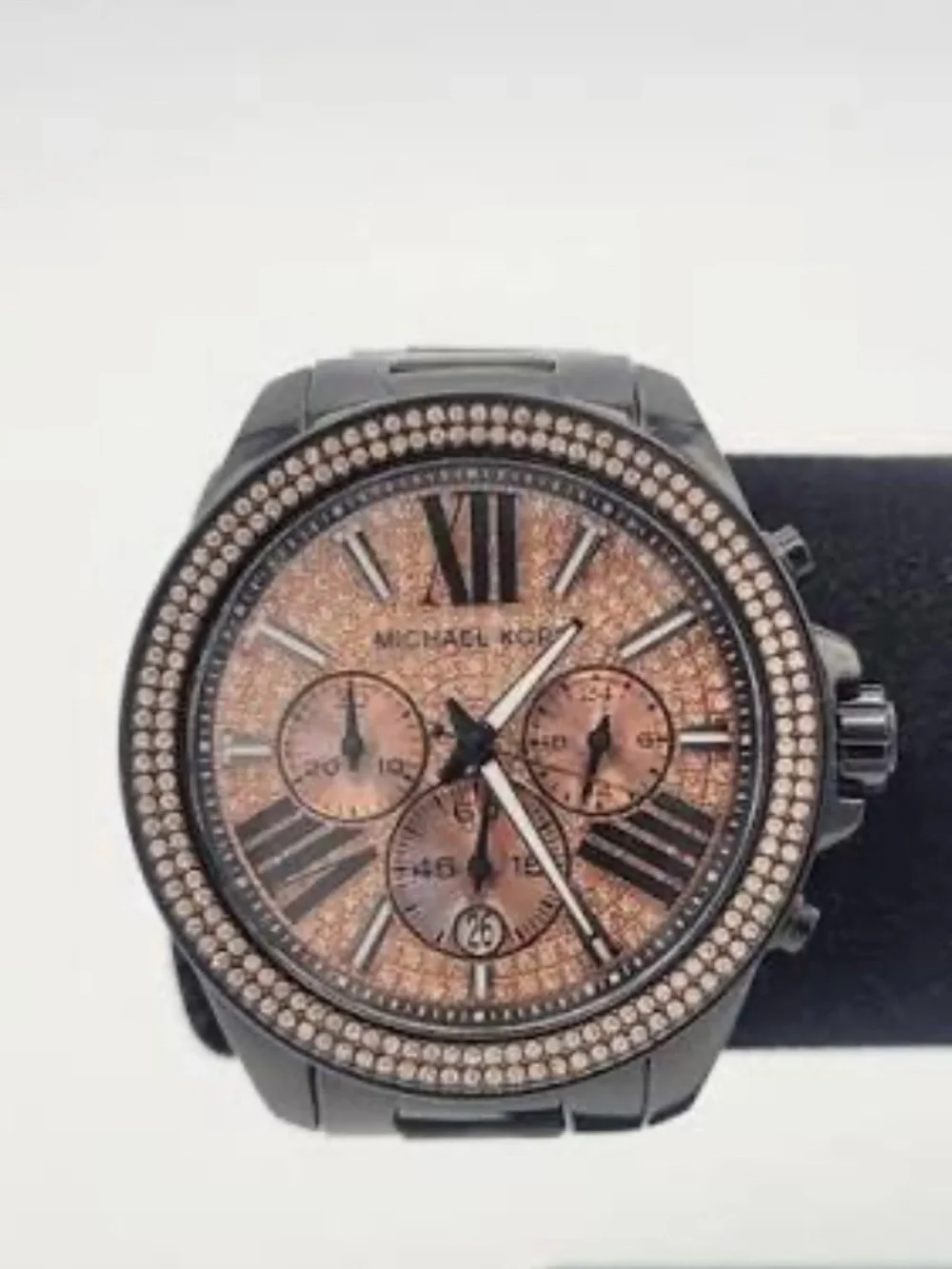 Michael Kors Black and Rose Gold Crystal Chronograph Watch - Picture 1 of 1